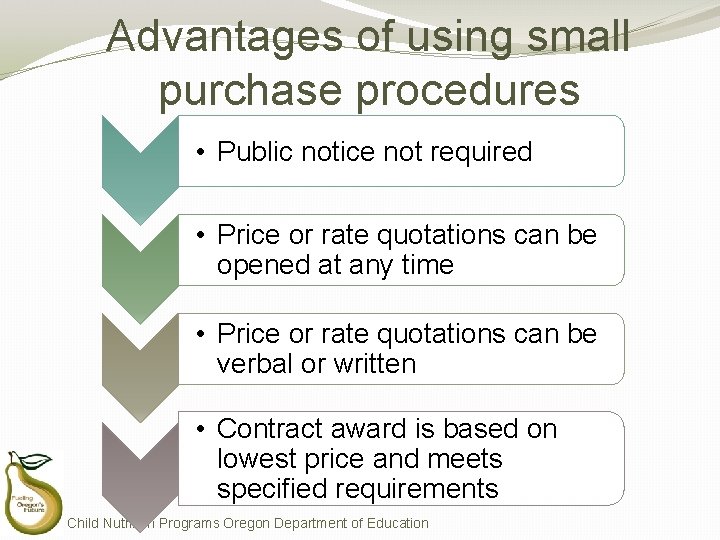 Advantages of using small purchase procedures • Public notice not required • Price or Advantages of using small purchase procedures • Public notice not required • Price or