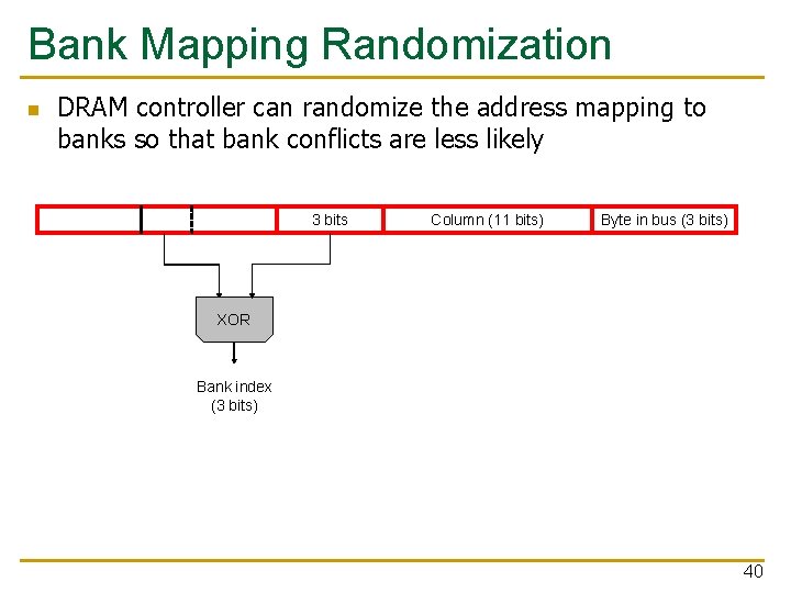 Bank Mapping Randomization n DRAM controller can randomize the address mapping to banks so