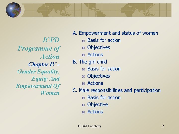 ICPD Programme of Action Chapter IV Gender Equality, Equity And Empowerment Of Women A.