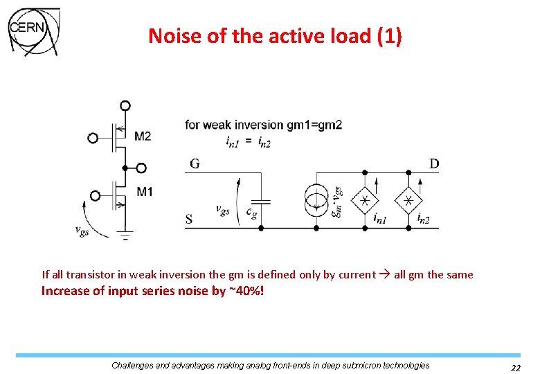 Noise of the active load (1) If all transistor in weak inversion the gm Noise of the active load (1) If all transistor in weak inversion the gm
