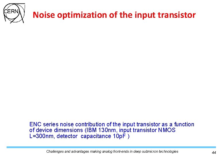 Noise optimization of the input transistor ENC series noise contribution of the input transistor Noise optimization of the input transistor ENC series noise contribution of the input transistor