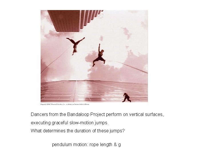 Dancers from the Bandaloop Project perform on vertical surfaces, executing graceful slow-motion jumps. What