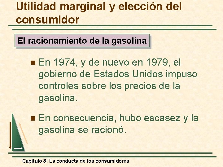 Utilidad marginal y elección del consumidor El racionamiento de la gasolina n En 1974,