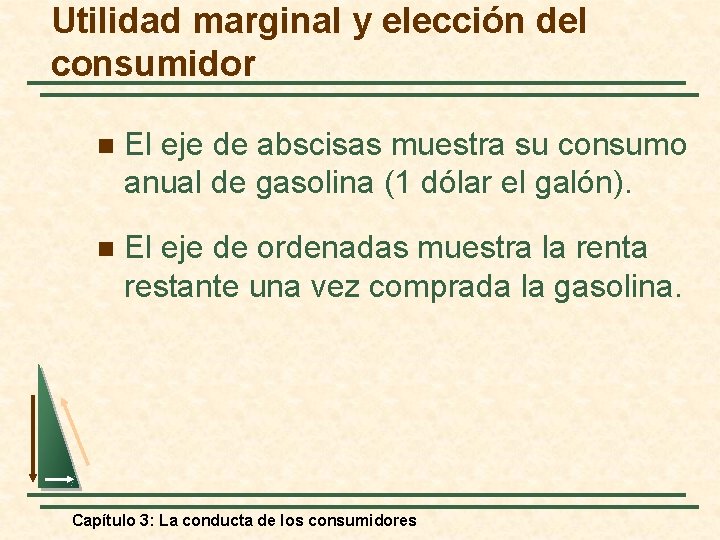 Utilidad marginal y elección del consumidor n El eje de abscisas muestra su consumo