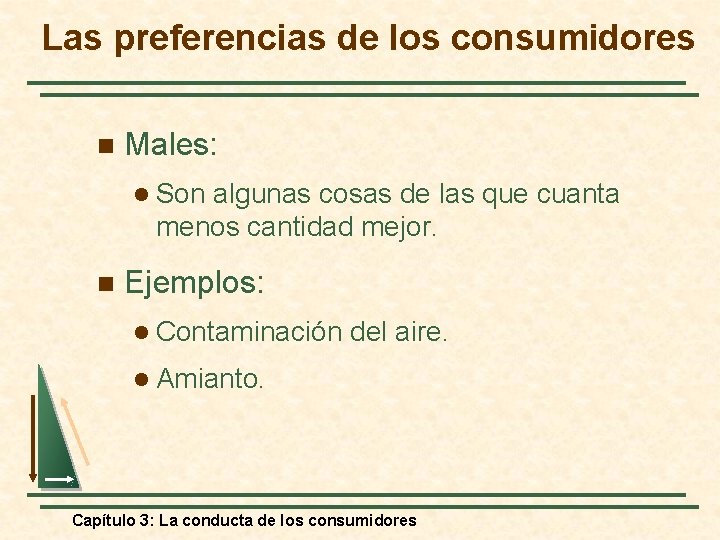 Las preferencias de los consumidores n Males: l Son algunas cosas de las que