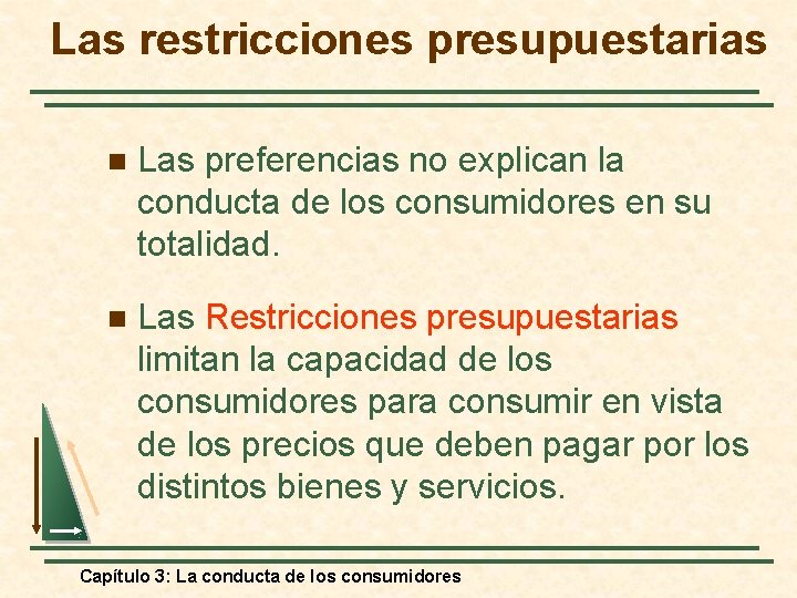 Las restricciones presupuestarias n Las preferencias no explican la conducta de los consumidores en