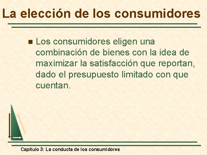 La elección de los consumidores n Los consumidores eligen una combinación de bienes con