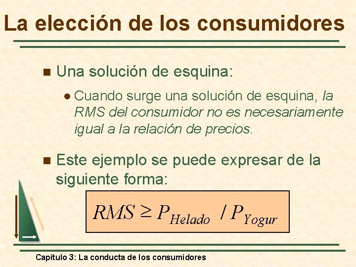 La elección de los consumidores n Una solución de esquina: l n Cuando surge