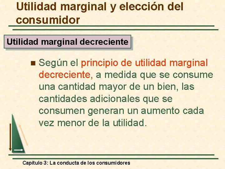 Utilidad marginal y elección del consumidor Utilidad marginal decreciente n Según el principio de