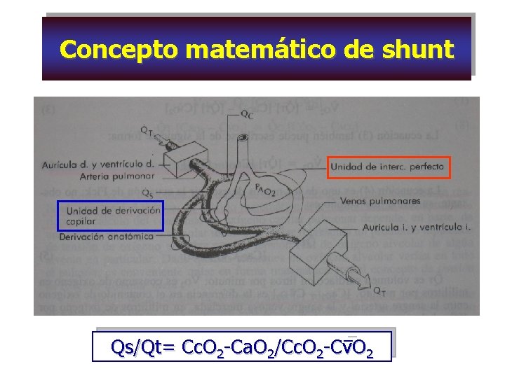 Concepto matemático de shunt Qs/Qt= Cc. O 2 -Ca. O 2/Cc. O 2 -Cv.