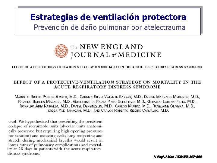 Estrategias de ventilación protectora Prevención de daño pulmonar por atelectrauma N Engl J Med