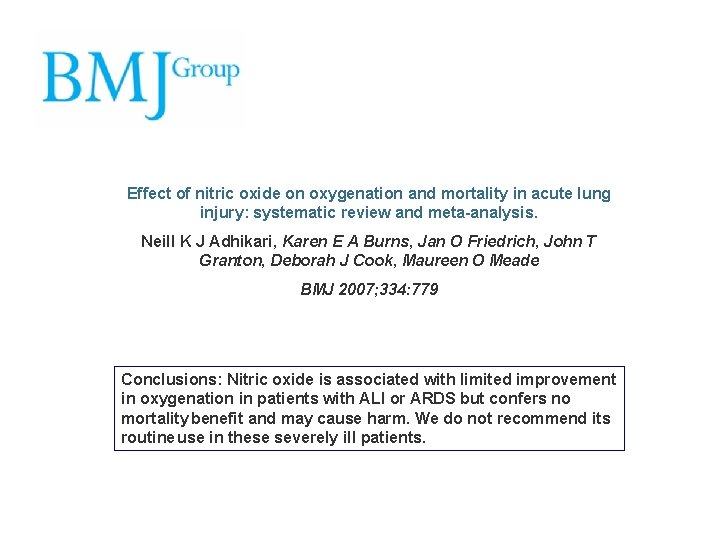 Effect of nitric oxide on oxygenation and mortality in acute lung injury: systematic review