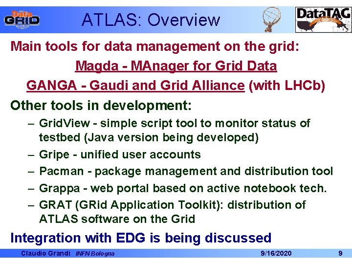 ATLAS: Overview Main tools for data management on the grid: Magda - MAnager for ATLAS: Overview Main tools for data management on the grid: Magda - MAnager for