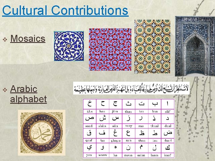 Cultural Contributions v Mosaics v Arabic alphabet 