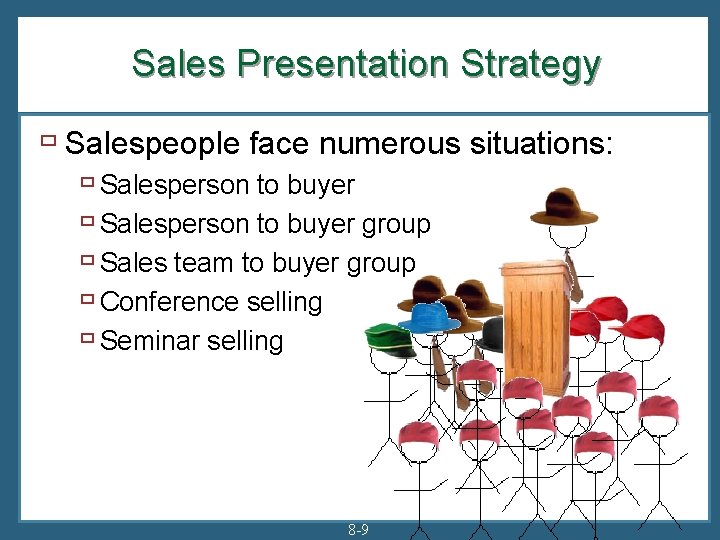 Sales Presentation Strategy ù Salespeople face numerous situations: ù Salesperson to buyer group ù