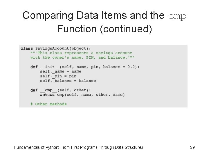 Comparing Data Items and the cmp Function (continued) Fundamentals of Python: From First Programs