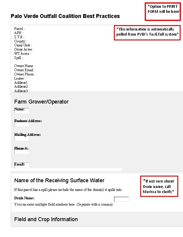 Palo Verde Outfall Coalition Best Practices Parcel : APN : S. T. R :