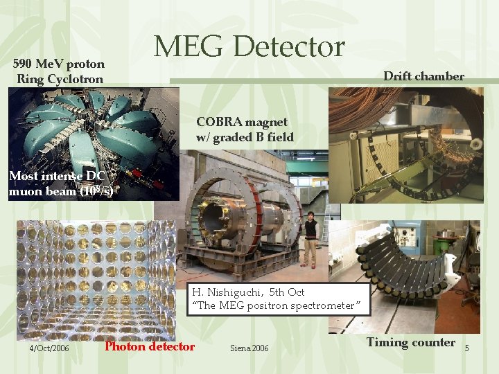 MEG Detector 590 Me. V proton Ring Cyclotron Drift chamber COBRA magnet w/ graded