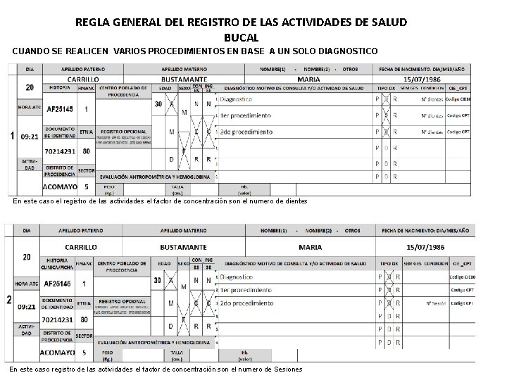REGLA GENERAL DEL REGISTRO DE LAS ACTIVIDADES DE SALUD BUCAL CUANDO SE REALICEN VARIOS