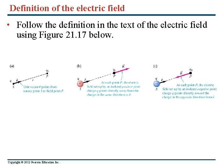 Definition of the electric field • Follow the definition in the text of the