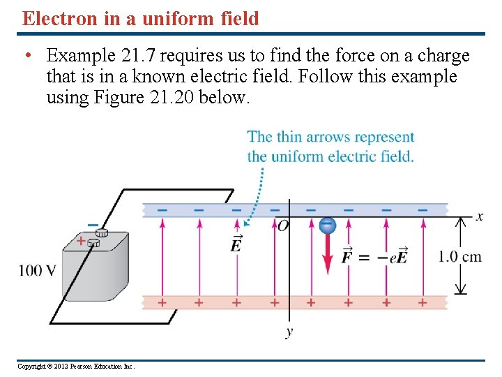Electron in a uniform field • Example 21. 7 requires us to find the