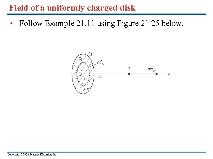 Field of a uniformly charged disk • Follow Example 21. 11 using Figure 21.