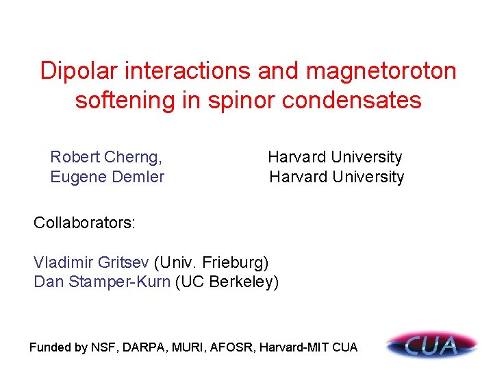 Dipolar interactions and magnetoroton softening in spinor condensates Robert Cherng, Eugene Demler Harvard University