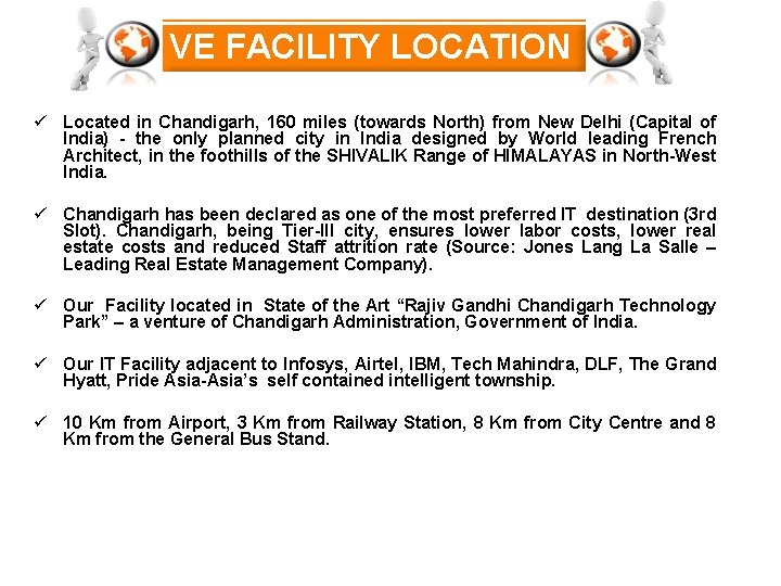 VE FACILITY LOCATION ü Located in Chandigarh, 160 miles (towards North) from New Delhi