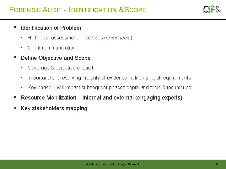 FORENSIC AUDIT - IDENTIFICATION & SCOPE • • Identification of Problem • High level FORENSIC AUDIT - IDENTIFICATION & SCOPE • • Identification of Problem • High level