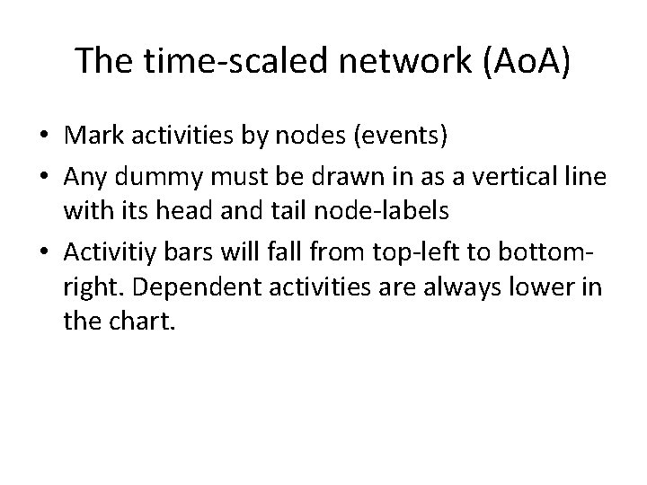 The time-scaled network (Ao. A) • Mark activities by nodes (events) • Any dummy
