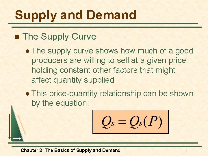 Supply and Demand n The Supply Curve l The supply curve shows how much