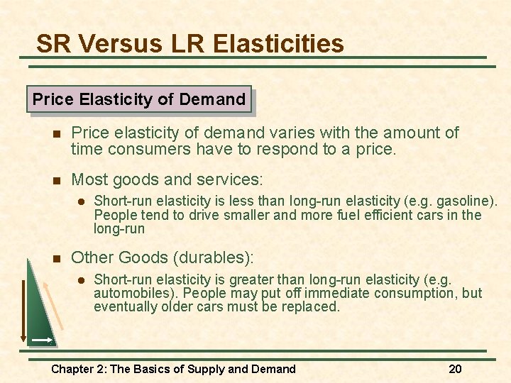 SR Versus LR Elasticities Price Elasticity of Demand n Price elasticity of demand varies