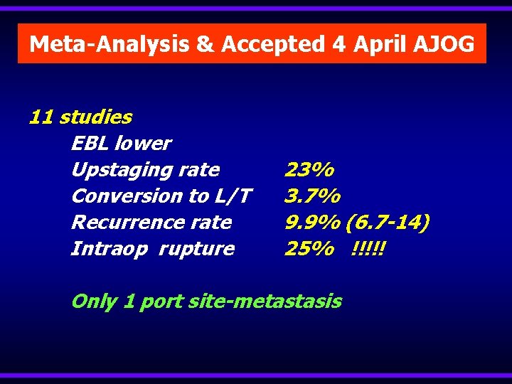 Meta-Analysis & Accepted 4 April AJOG 11 studies EBL lower Upstaging rate Conversion to