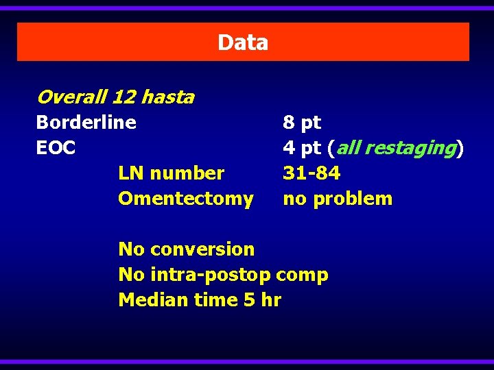 Data Overall 12 hasta Borderline EOC LN number Omentectomy 8 pt 4 pt (all