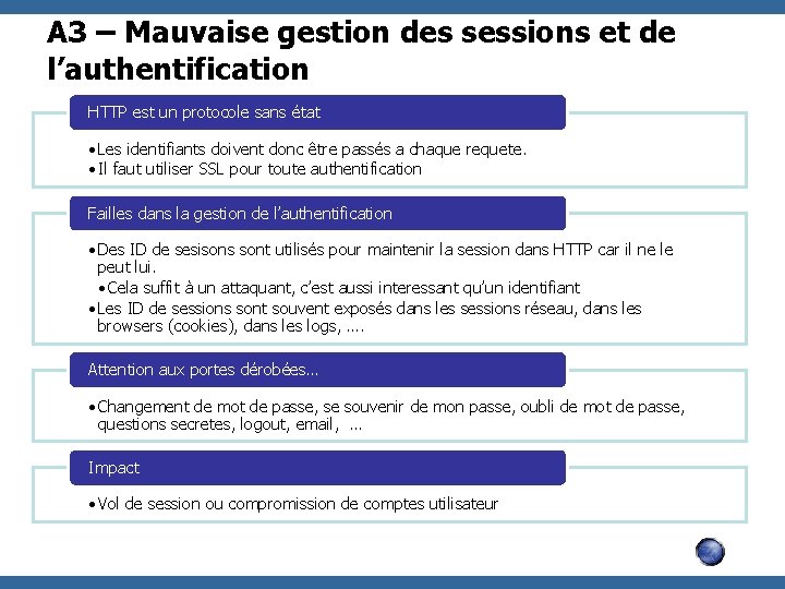 A 3 – Mauvaise gestion des sessions et de l’authentification HTTP est un protocole