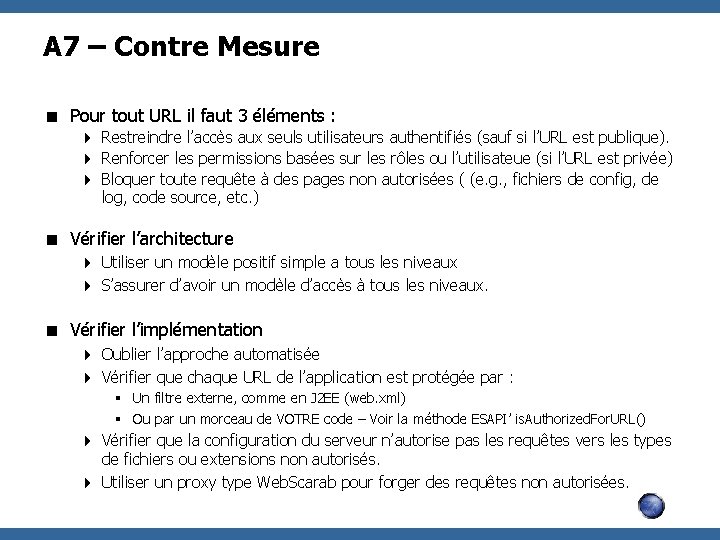 A 7 – Contre Mesure < Pour tout URL il faut 3 éléments :