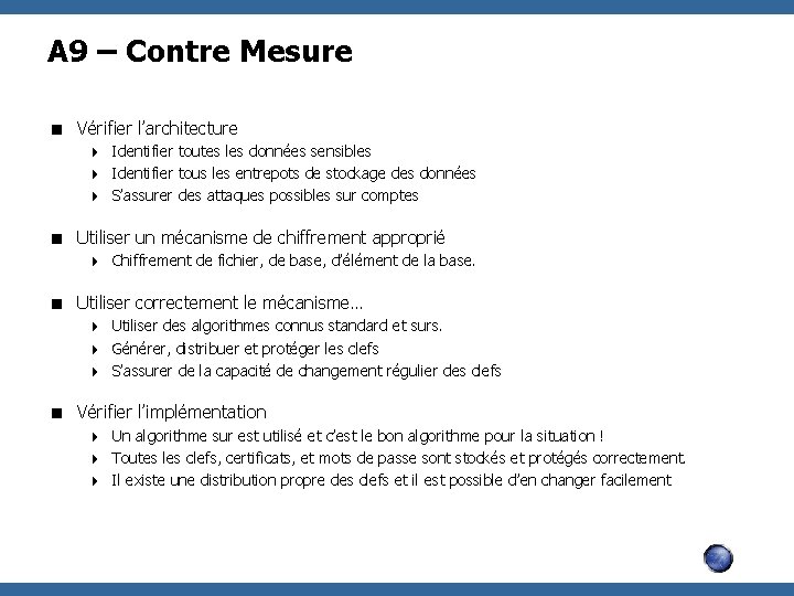 A 9 – Contre Mesure < Vérifier l’architecture 4 Identifier toutes les données sensibles