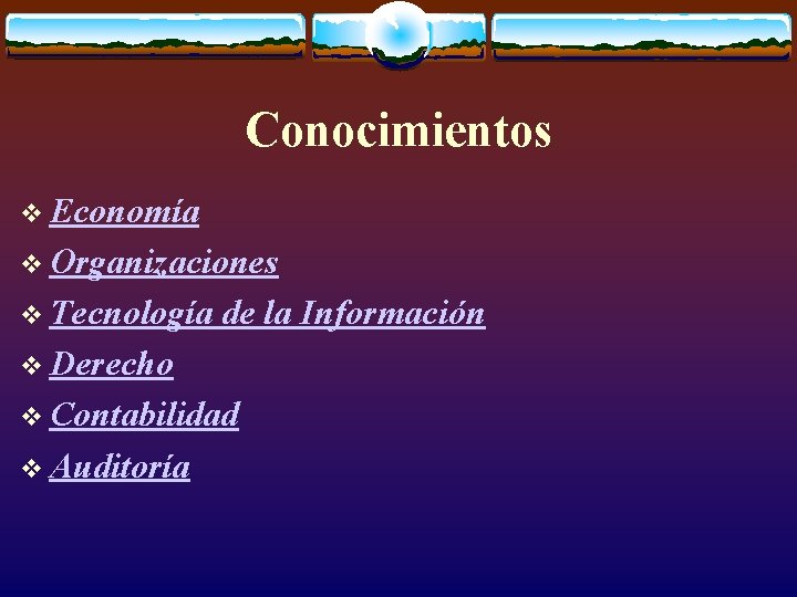 Conocimientos v Economía v Organizaciones v Tecnología de la Información v Derecho v Contabilidad