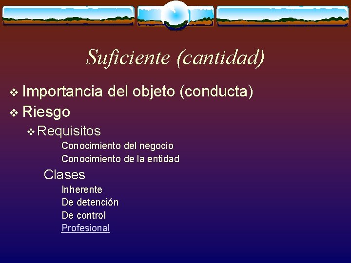 Suficiente (cantidad) v Importancia del objeto (conducta) v Riesgo v Requisitos Conocimiento del negocio