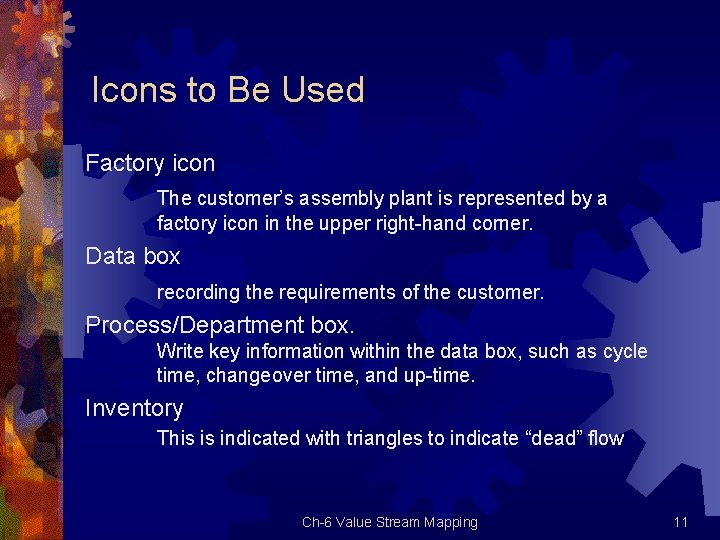 Icons to Be Used Factory icon The customer’s assembly plant is represented by a