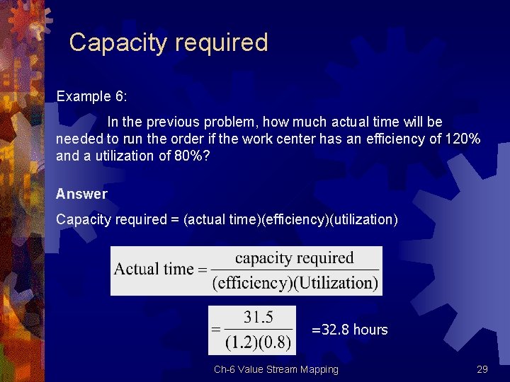 Capacity required Example 6: In the previous problem, how much actual time will be