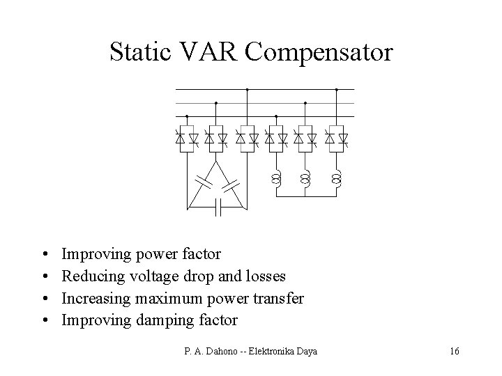 Static VAR Compensator • • Improving power factor Reducing voltage drop and losses Increasing