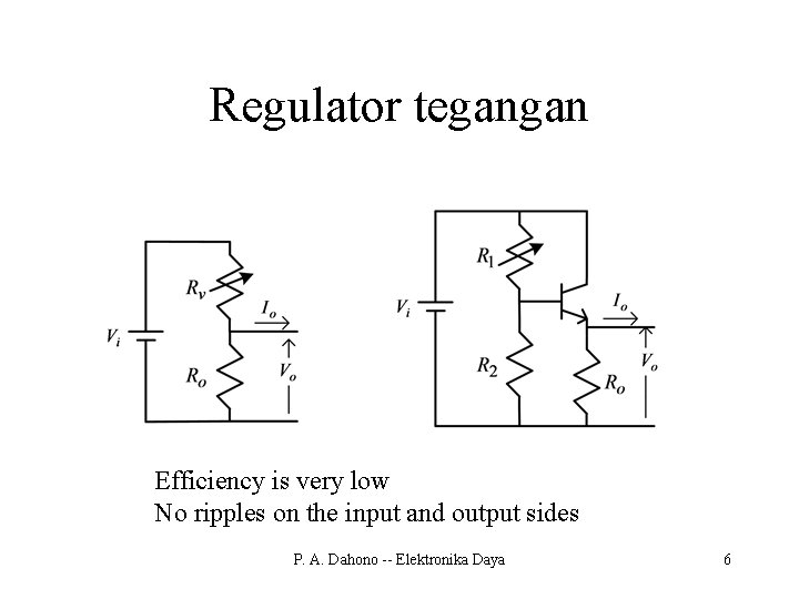 Regulator tegangan Efficiency is very low No ripples on the input and output sides