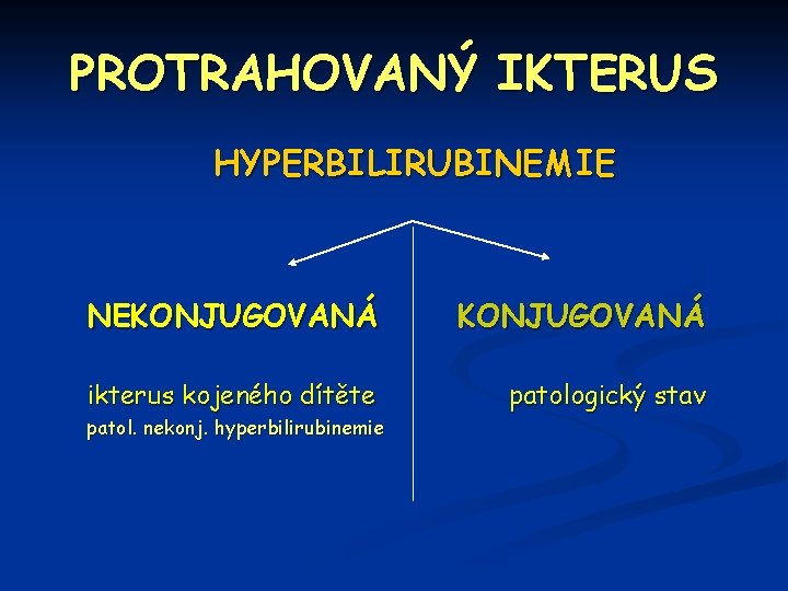 PROTRAHOVANÝ IKTERUS HYPERBILIRUBINEMIE NEKONJUGOVANÁ ikterus kojeného dítěte patologický stav patol. nekonj. hyperbilirubinemie 