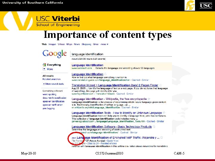 Importance of content types May-20 -10 CS 572 -Summer 2010 CAM-5 