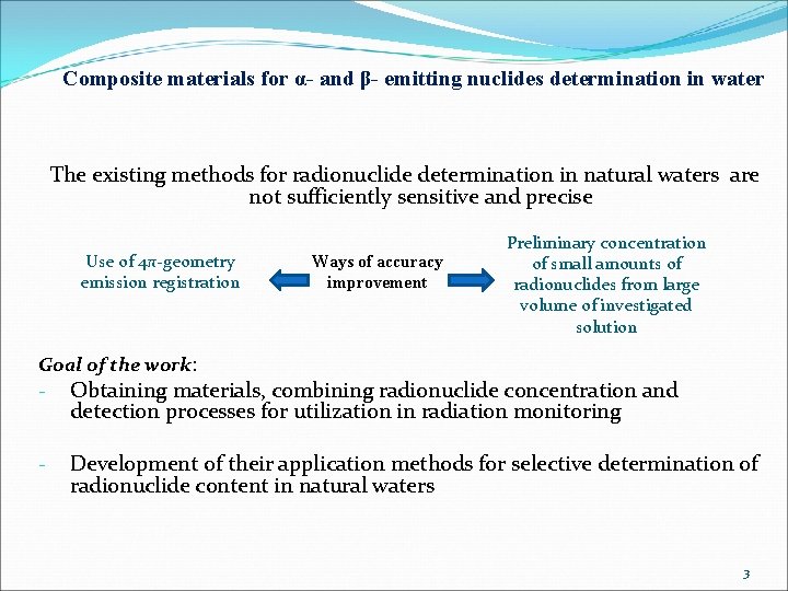 Composite materials for α- and β- emitting nuclides determination in water The existing methods