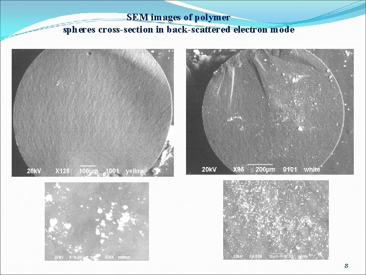 SEM images of polymer spheres cross-section in back-scattered electron mode 8 