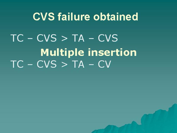 CVS failure obtained TC – CVS > TA – CVS Multiple insertion TC –