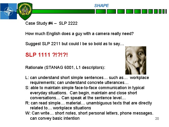 SHAPE Personnel Case Study #4 – SLP 2222 How much English does a guy