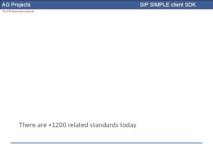 AG Projects The SIP Infrastructure Experts There are +1200 related standards today SIP SIMPLE